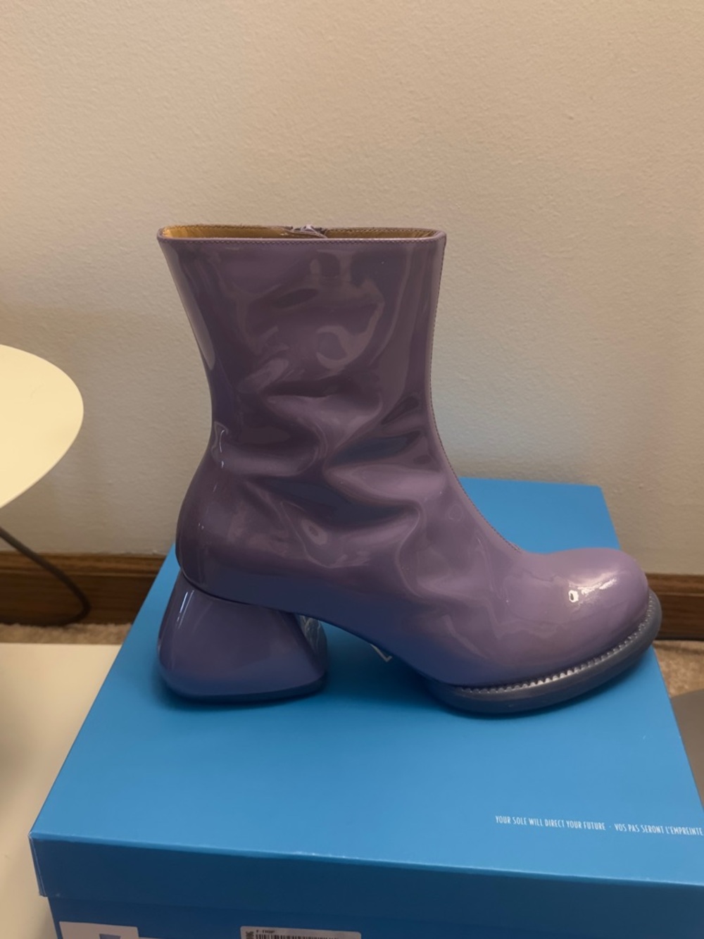 Fluevog Excellent F-Trip Haring Purple Patent leather zip up mid calf boot - 10 - Picture 7 of 12